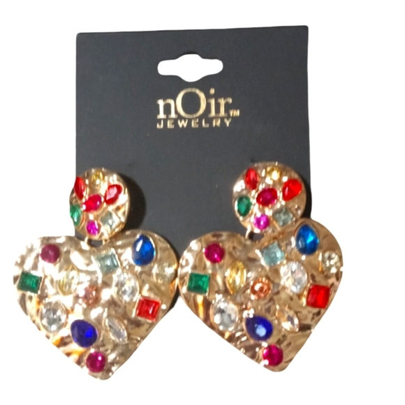 nOir Jewelry Gold Heart Earrings with Colorful Stones - Picture 1 of 2